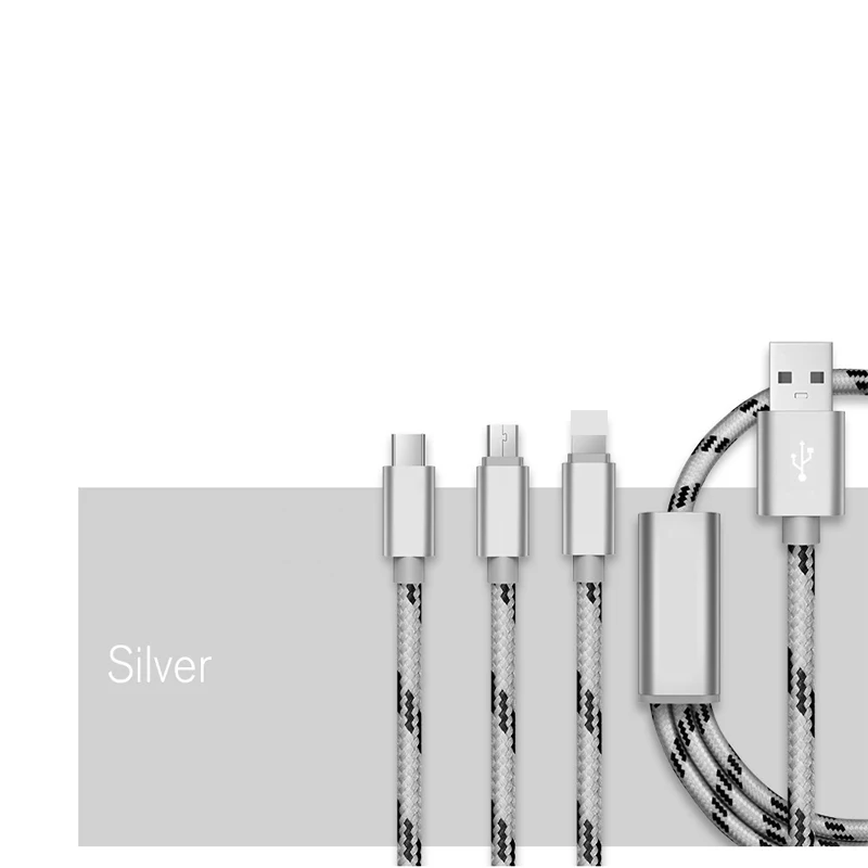 

Wholesale the Nylon data cable,3 in 1 USB cable fast charge for smart phone, Colorful