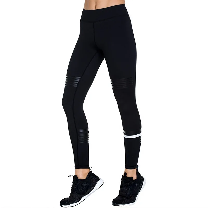 

Good Quality Elastic Waist Compression Black Running Sports Pants Women Yoga High Waist Leggings, White;pink;blue