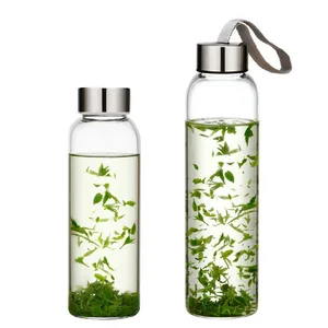 Image of Simple Transparent Travel Borosilicate Glass Tea Bottle with Stainless Steel Leak Proof Cap 550ml