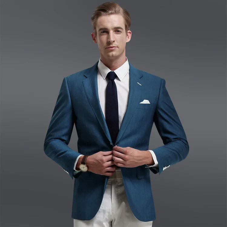 

Notch Lapel wool/silk blend blue two buttons winter jacket