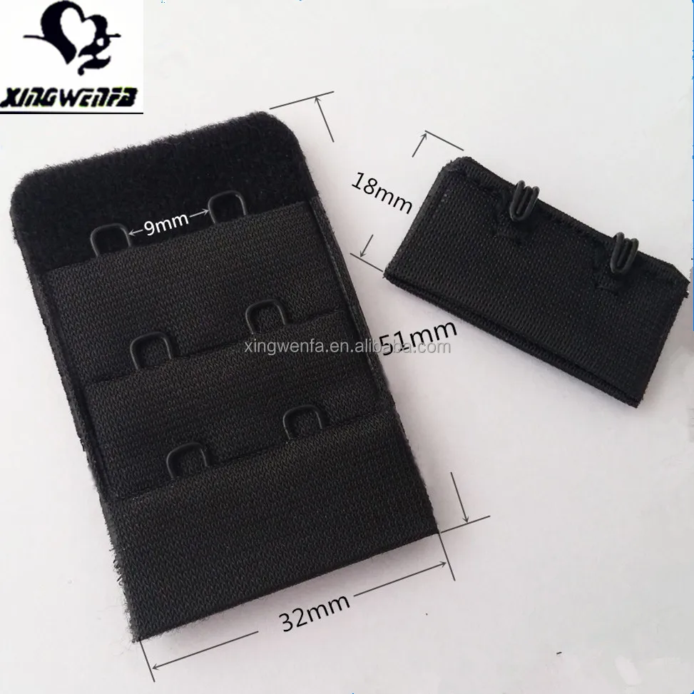 

Black polyester bra hooks and eyes tape bra extender 3x2, N/a