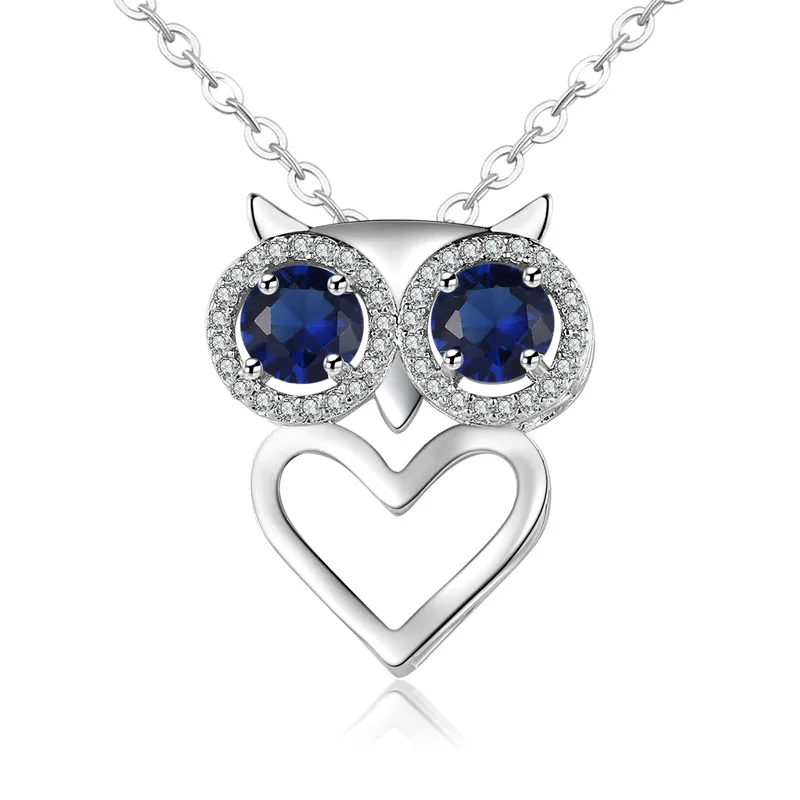 

Crystal owl pendant necklace fashion zircon accessories animal women jewelry factory direct wholesale, Blue/red/white/black/green