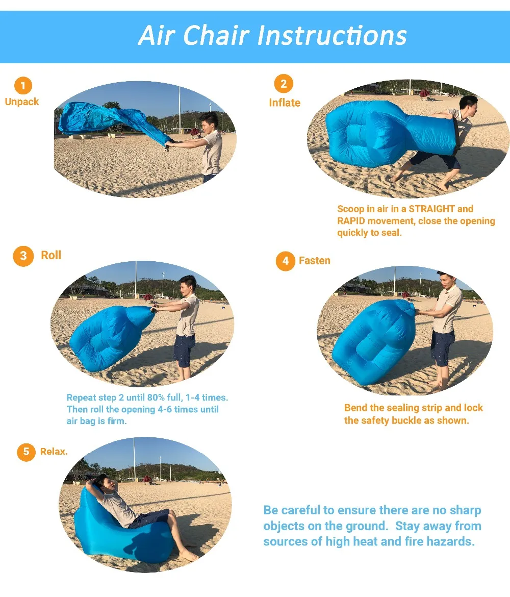 2019 fashionable self inflating sofa reclining inflatable chair led