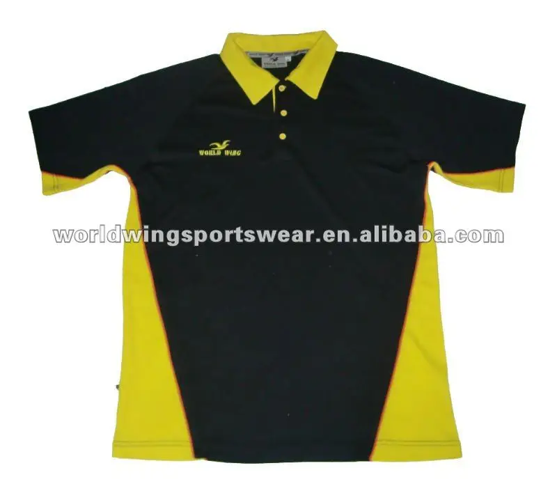 Men S 100 Polyester Knitted Black And Yellow Polo Shirt Buy 100