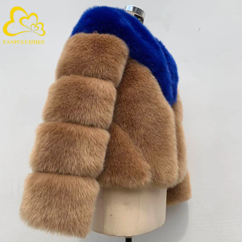 

Factory autumn and winter coats for women new color matching fashion Ladies faux fur coat and jacket, Picture
