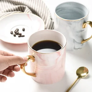 Home office gift marble golden handle coffee mug cup ceramic