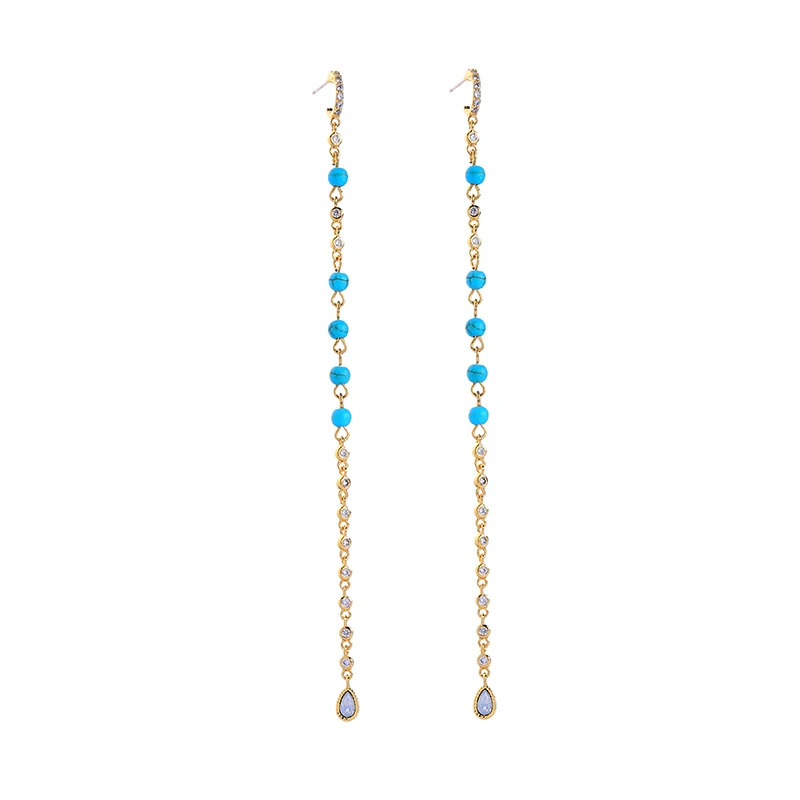 

me00127 High Quality 925 Silver Post Copper Beads Long Earrings Jewelry 2019, Gold