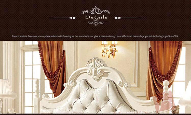 modern european solid wood bed Fashion Carved 1.8 m bed french bedroom furniture pfy10018