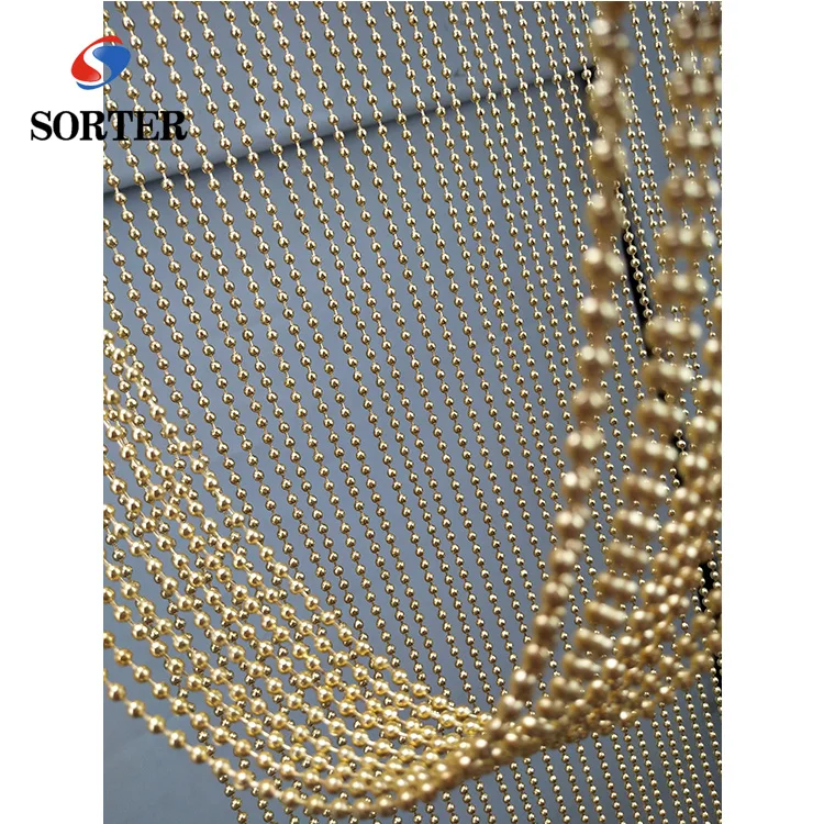 

China ceiling hanging 3.2mm metal ball bead chain curtain/room divider/partition, Golden
