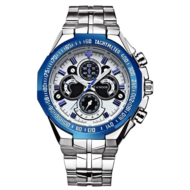 

Hot selling big face heavy watch large dial stainless steel band WWOOR, Black / blue / white