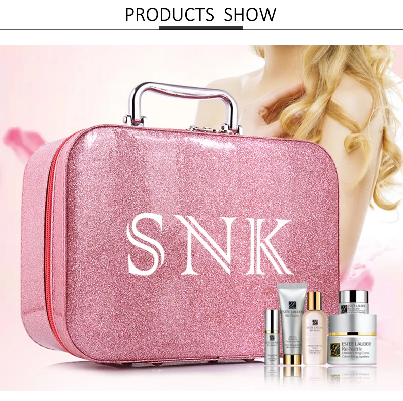 Portable Luxury Ladies Pink Travel Makeup Case Bag Large Hard Case Waterproof Pink Glitter