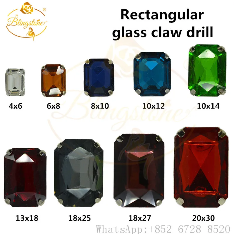 

Rectangle Crystal stone beads sew on stones with claw setting for garment and jewellery for Sew on Bags