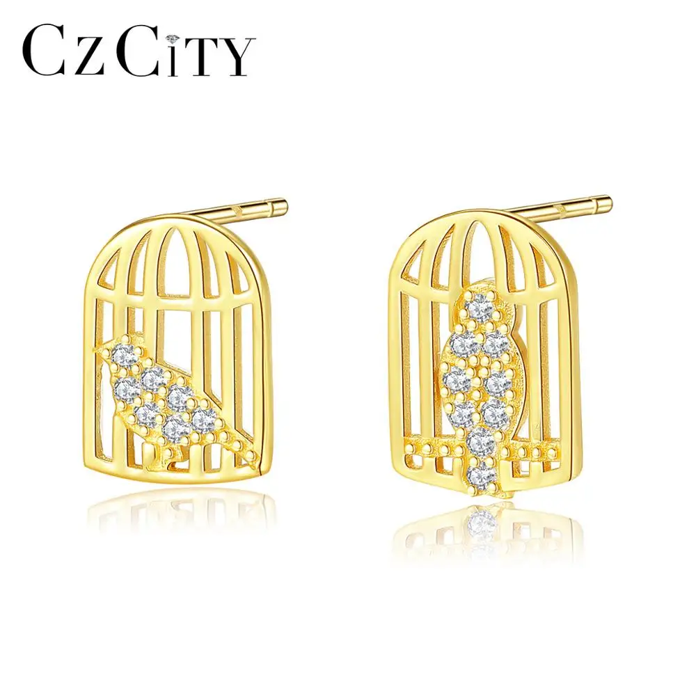 CZCITY Fancy Bird  Earrings Sterling Silver Jewelry for Girls Cute Small Stud Earring