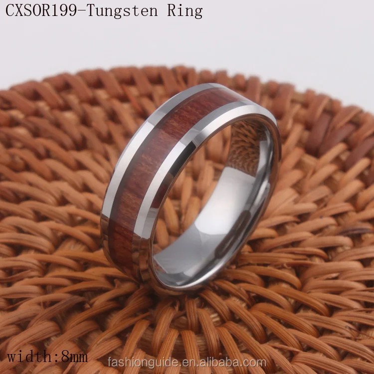 

8mm Wholesale Mens Tungsten Carbide Wedding Ring Wood Inlayed, Silver