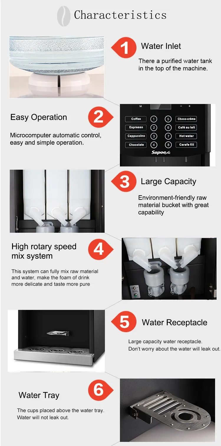 8 Selections automatic coffee vendo machine commercial espresso hot coffee machine