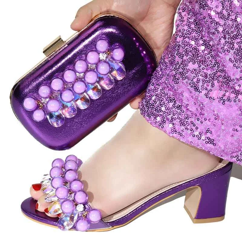 

AB7827 High Quality Indian Ladies Purple Shoes And Matching Bags Clutch Purses