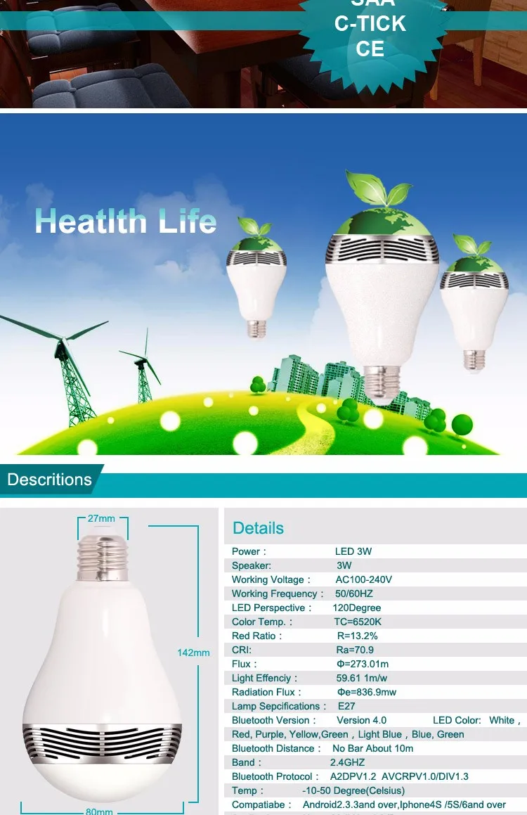 
China Zoomed Energy Saving with Speaker 9W 110V Incandescent Light Electric Lighting Wifi E27 Socket Auto Led Smart Bulb 