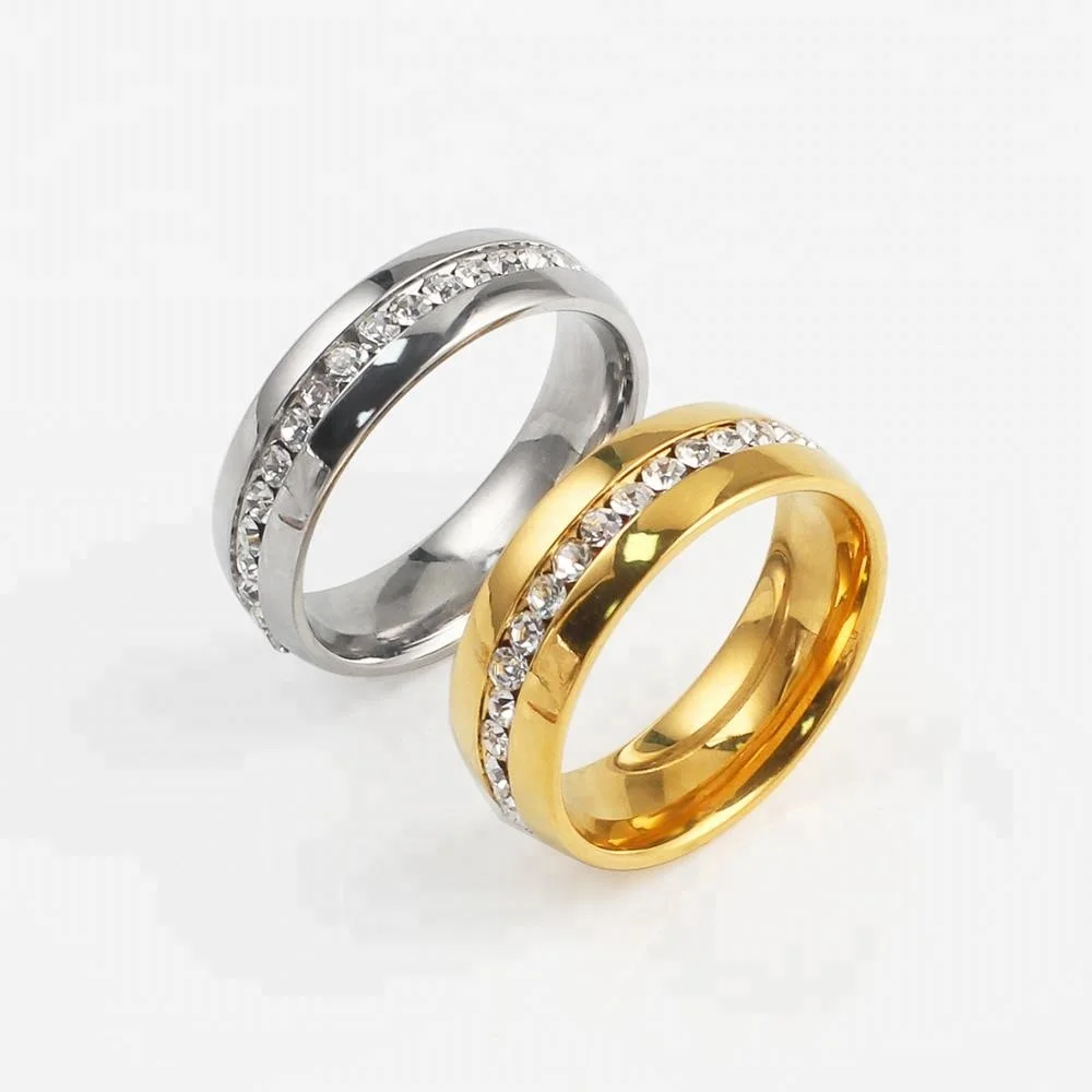 

OUMI Titanium 7mm 18K Gold Plated Stainless Steel Wedding Ring Jewelry with Channel Set CZ Finger Ring For Couple
