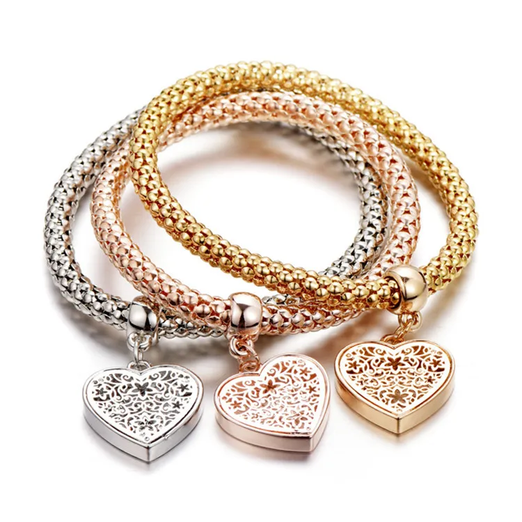 

Fashion Three Colors Gold heart charm bracelet Set for women wholesale N95192, As picture