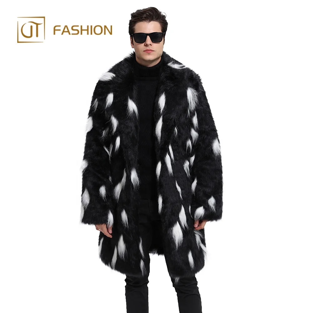 

Best selling jtfur wholesale jacquard weave fashion black mens faux fur coat
