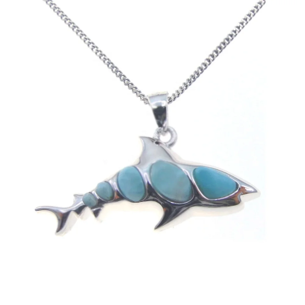 

Fashion Sealife Jewelry Shark Designs Blue Larimar Pendant