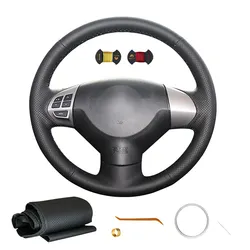Sew Genuine Leather Black Steering Wheel Cover For