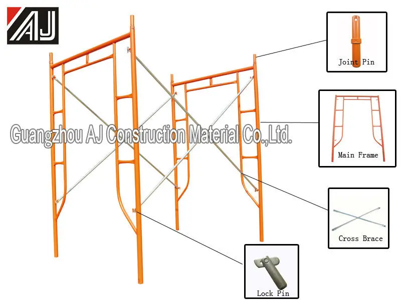 h-frame parts scaffolding of Pin 2017 Guangzhou Powder H Coated Lock Frame Steel