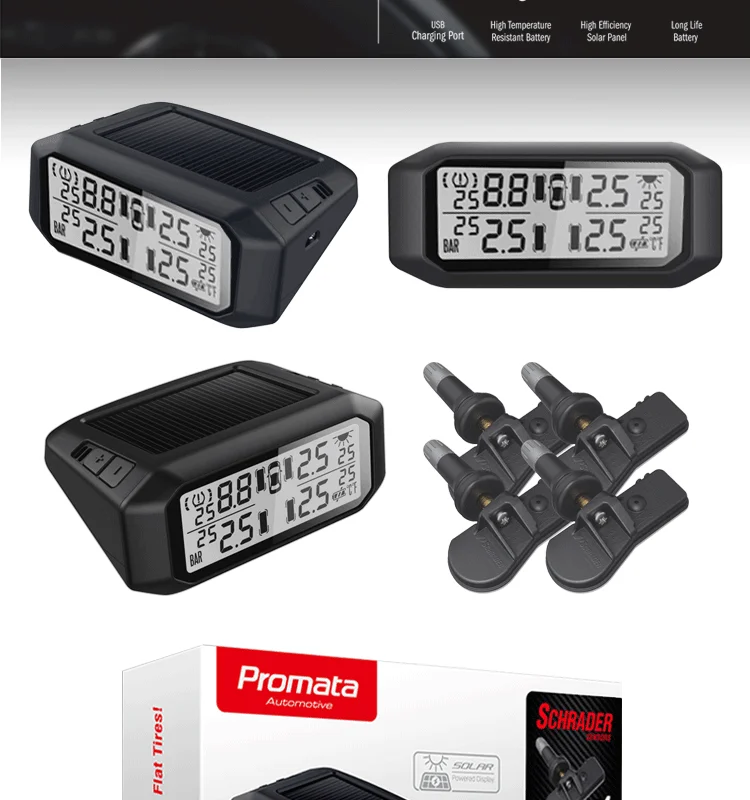 Wireless Display Solar Tpms 4 Internal Sensors For Cars 4wds Vans With Internal Tire/ Tyre
