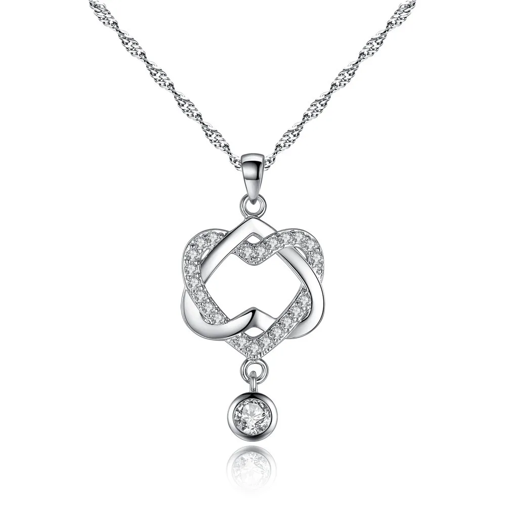 

Ladies Fashion Silver Double Heart Necklace Micro Cubic Zirconia CZ Heart Necklace