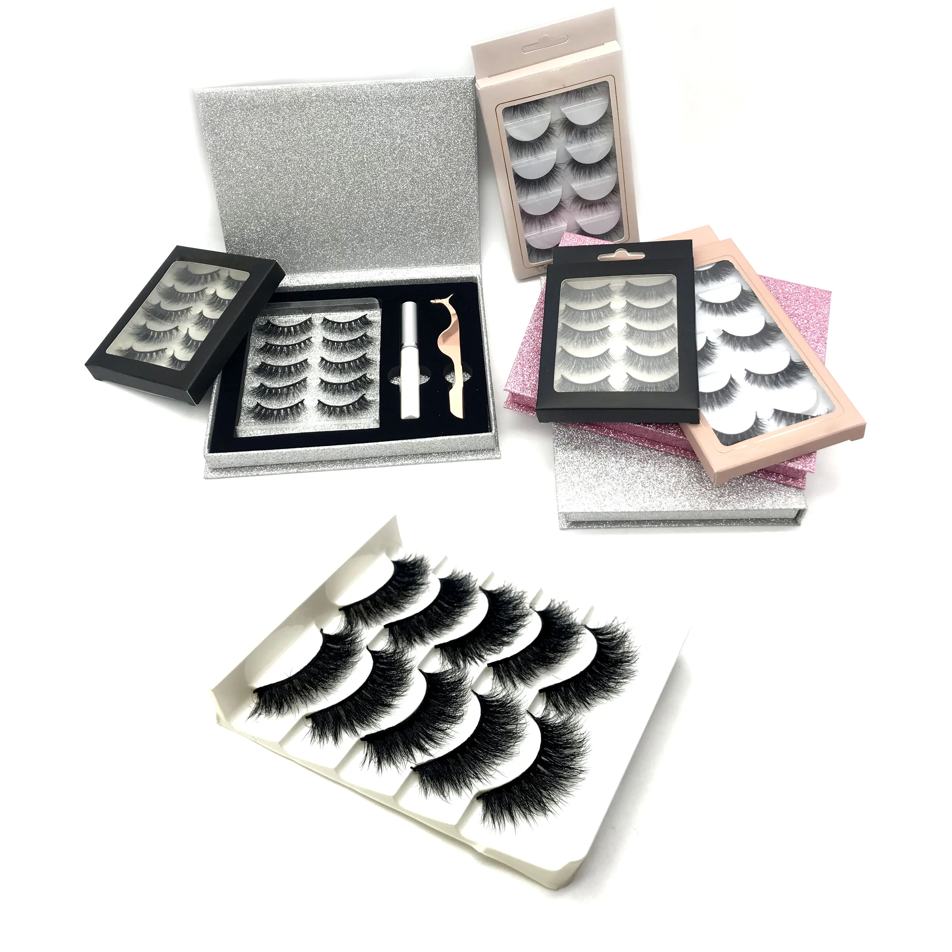 

100% Mink Strip 5 Pairs Mink False Eyelashes 3D Wholesale Vendor, Natural black