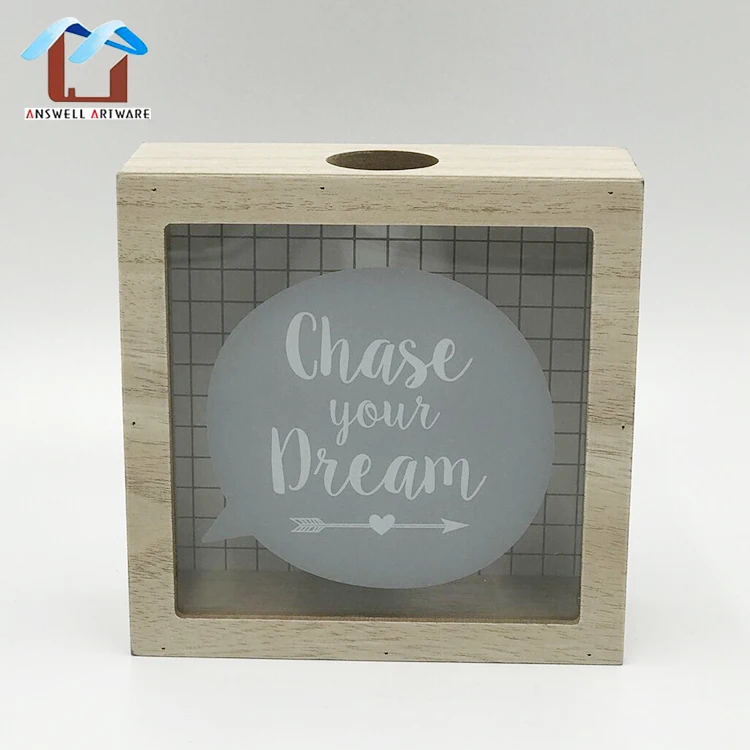 
Wholesale Square Wooden Saving Money Box Photo Frame Shadow Box For Kids 