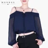 Summer Off Shoulder Crop Top Women Sexy Femme Long Sleeve Casual Solid Lace Sling Tops