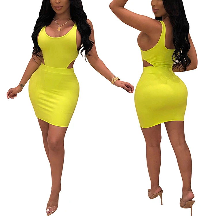 New Arrival Stylish Solid Color Sling 2 Piece Set Women Sexy Bodycon Short Dress