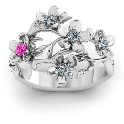 

Vintage Silver Color Ring 5pcs Red White Zircon Flower Rings For Women Gifts Wedding Engagement Statement Ring Size6-10