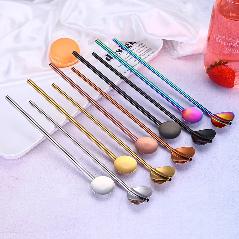 

Food grade 18/8 stainless steel drinking spoon straws, Customized color