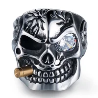 

Wholesale Punk Stainless Steel Skull Ring for Men with Cubic Zircon Drop Shipping HZ027