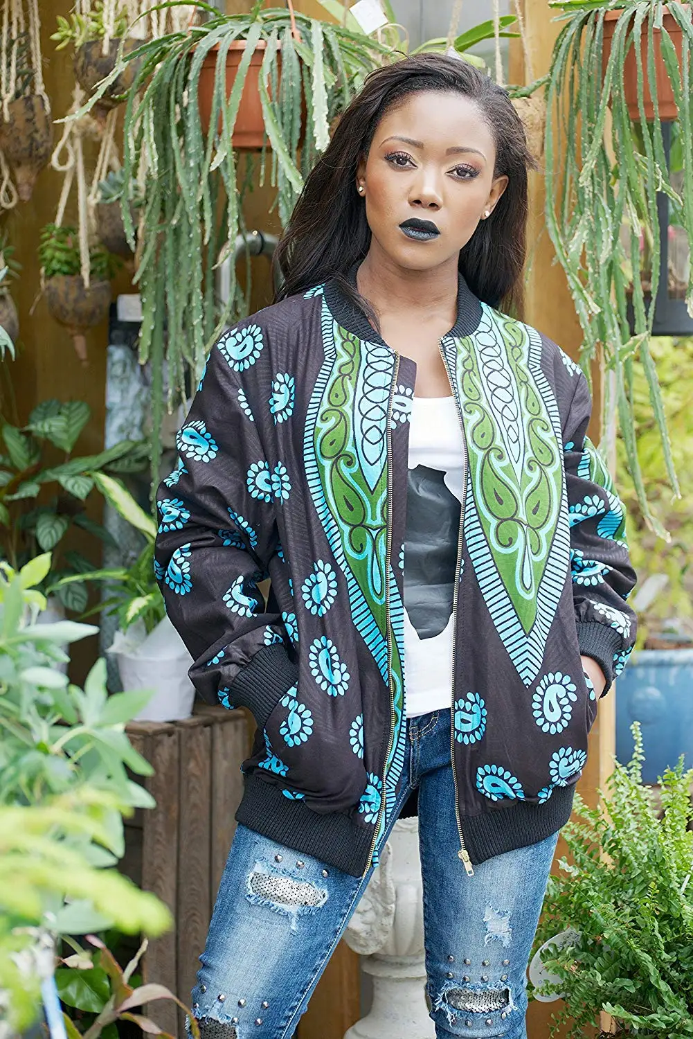 Bomber jacket / African print bomber jacket/ ankara print bomber jacket - turquoise