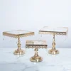 gold silver beaded wedding cake stand with hanging crystals luxury dessert table mini cup cake stand metal tray decorative