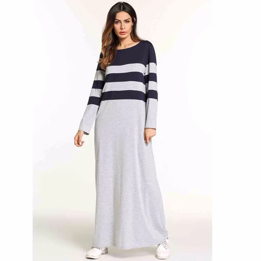 

A style cotton color muslim maxi dress, Gray