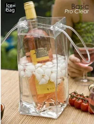 Newest promotional clear transparent PVC wine ice bag, recyclable Security plastic wine bottle ice bag