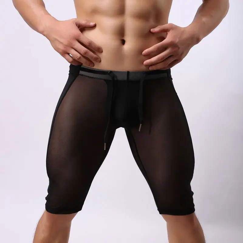 

B2228 Brand Men's Sportswear Sexy Transparent Shorts Fitness Bodybuilding Running Tights Mesh Gym Yoga Shorts Brave Person, N/a