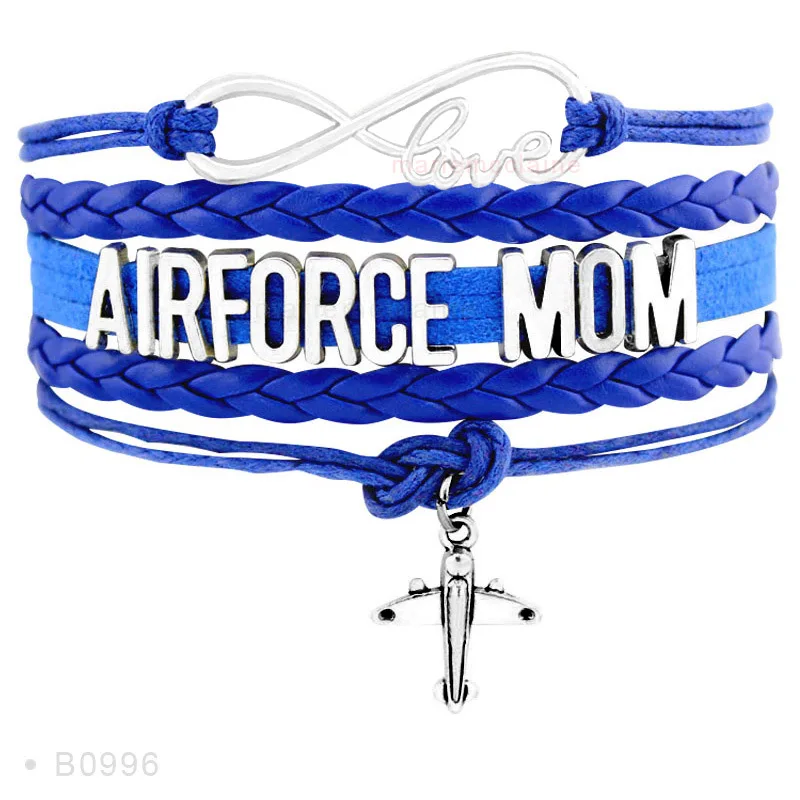 

Handmade Leather Wrap Marine Air Force Airforce Mom Wife Girl Friend Air plane Bracelet for Women, Silver plated