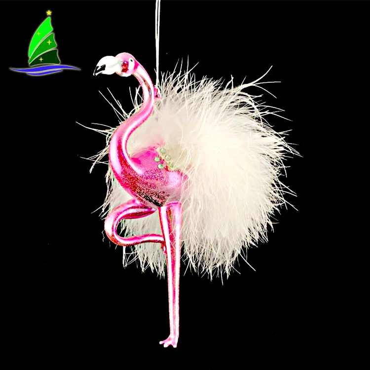Painted Glass Flamingo Ornament,Christmas Flamingo Craft Glass Baubles