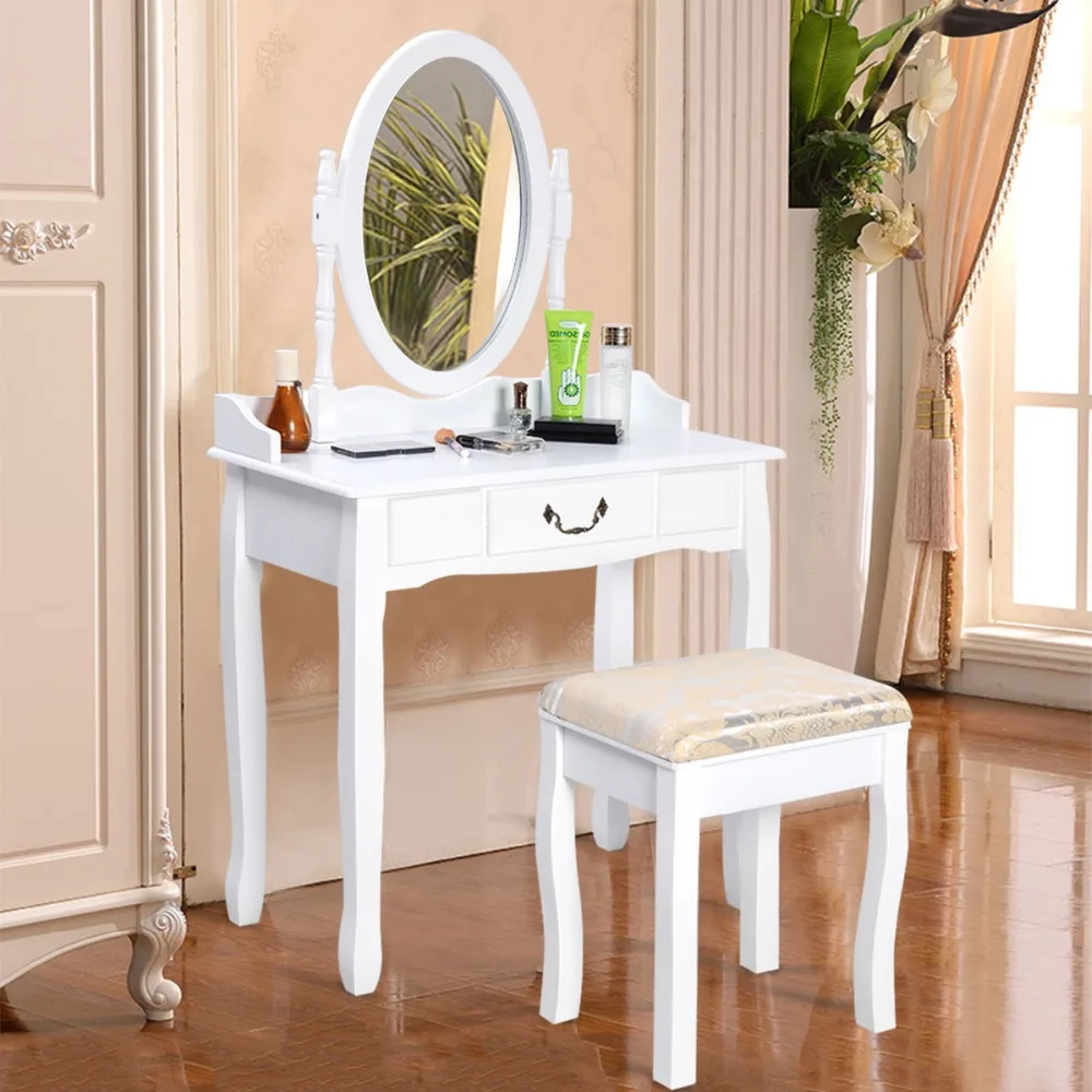 Shabby Chic Dressing Table Mirror Vanity Makeup Drawer Stool Desk Dresser Set UK