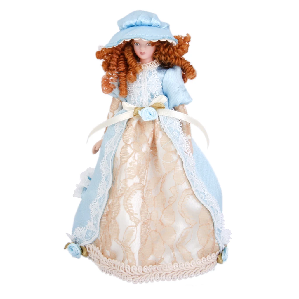 1:12 Dollhouse People Miniature Porcelain Boy Girl Doll Wearing Hat w//Stand