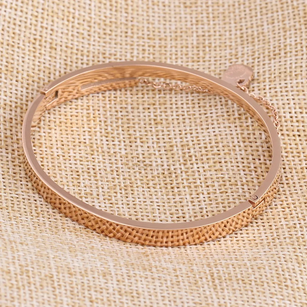 Rose Gold Plated Stainless Steel Romen Number Crystal Bangle Buy 