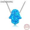 925 Sterling Silver Created Fire Opal Hamsa Hand Pendant Necklace