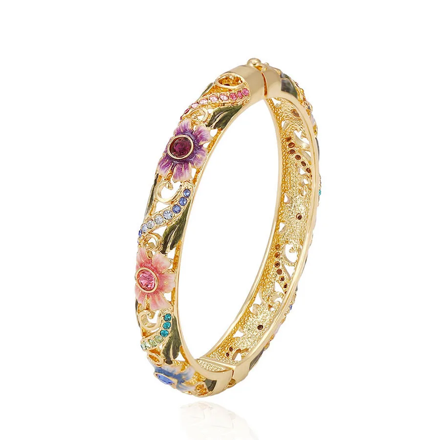 

bangle-181 xuping enamel jewelry multicolor flower enamel gold cuff bangle bracelet