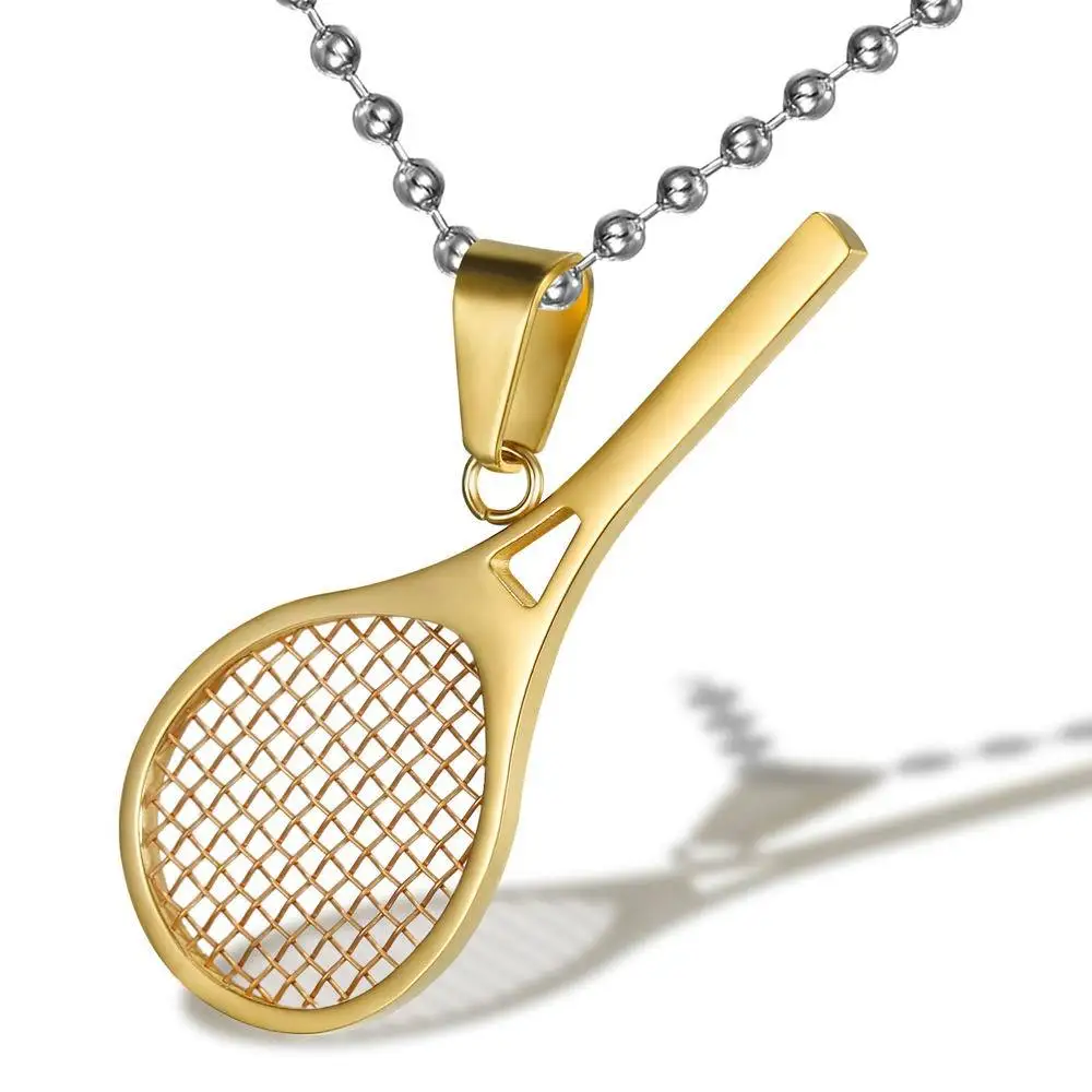 

Cute Sport Stainless Steel Tennis Racket Pendants Necklaces for Women Free 24inch Chain