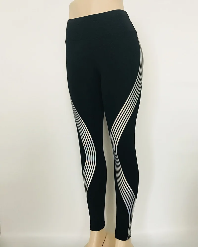 2018 Reflective Leggings Glow In The Dark Night Light Stripes Laser Fitness Yoga Pants Tights